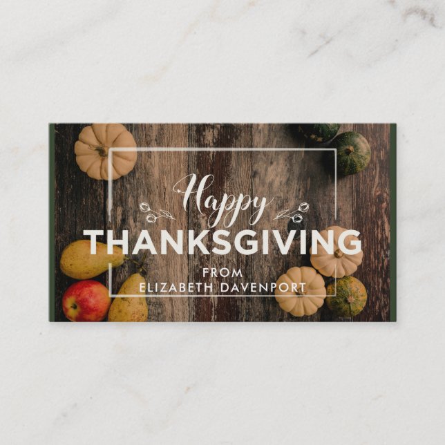 Happy Thanksgiving Gourds on Rustic Wood Business Card (Front)