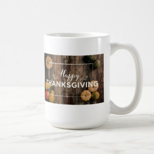 Happy Thanksgiving Gourds on Rustic Wood Coffee Mug