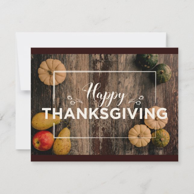 Happy Thanksgiving Gourds on Rustic Wood Holiday Card (Front)
