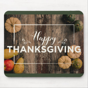 Happy Thanksgiving Gourds on Rustic Wood Mouse Mat