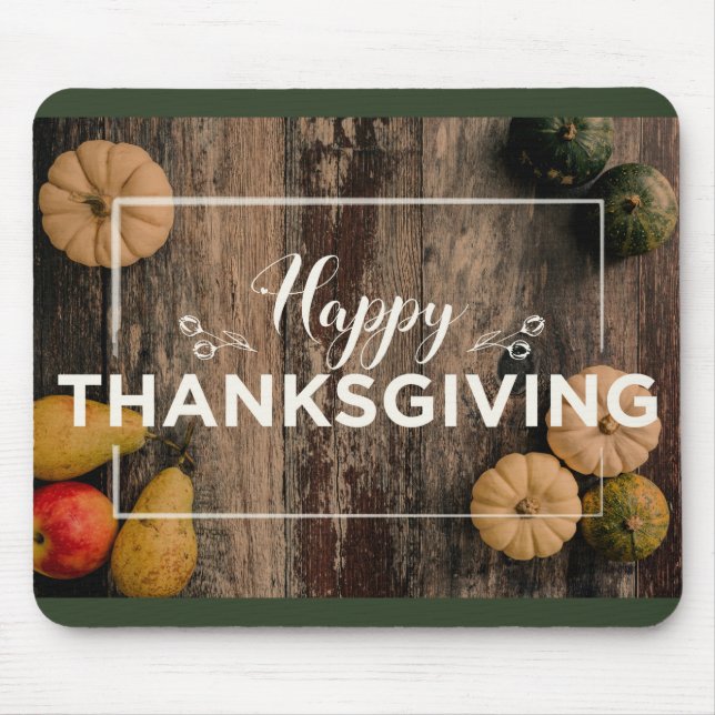 Happy Thanksgiving Gourds on Rustic Wood Mouse Mat (Front)