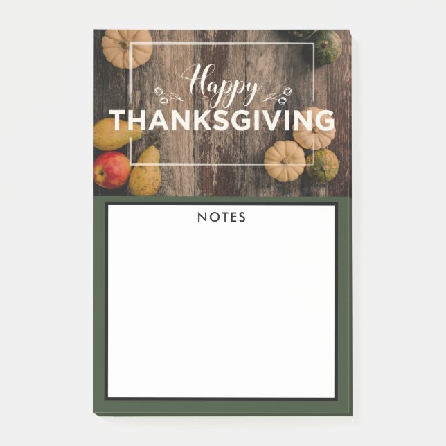 Happy Thanksgiving Gourds on Rustic Wood Post-it Notes (Front)