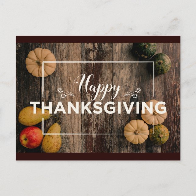 Happy Thanksgiving Gourds on Rustic Wood Postcard (Front)