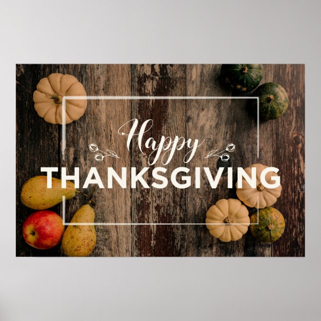 Happy Thanksgiving Gourds on Rustic Wood Poster (Front)