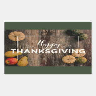 Happy Thanksgiving Gourds on Rustic Wood Rectangular Sticker