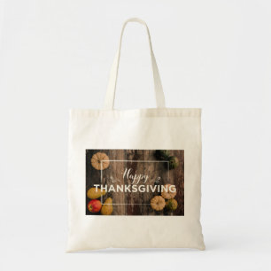 Happy Thanksgiving Gourds on Rustic Wood Tote Bag