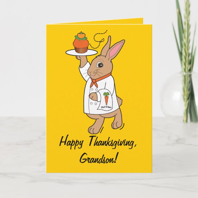Happy Thanksgiving Grandson Bunny and Cupcake Holiday Card (Front)