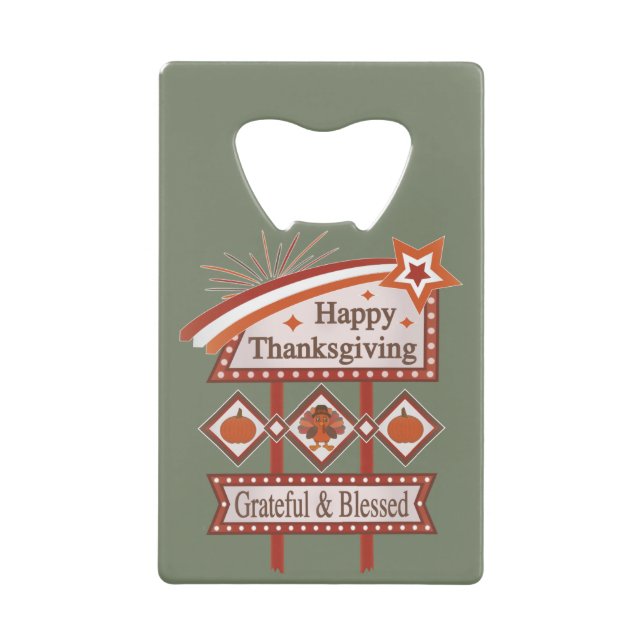 Happy Thanksgiving Grateful & Blessed Retro Sign (Front)