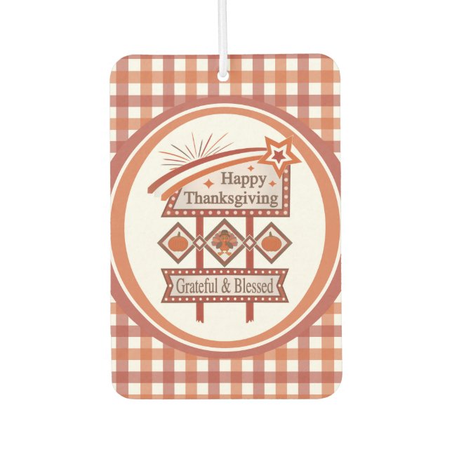 Happy Thanksgiving Grateful & Blessed Retro Sign Car Air Freshener (Front)