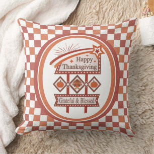 Happy Thanksgiving Grateful & Blessed Retro Sign Cushion