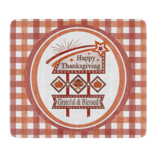 Happy Thanksgiving Grateful & Blessed Retro Sign Cutting Board