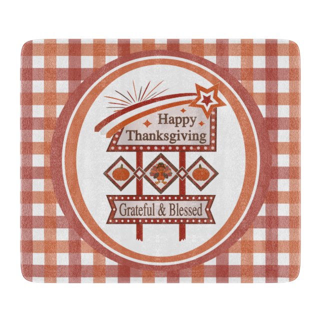 Happy Thanksgiving Grateful & Blessed Retro Sign Cutting Board (Front)