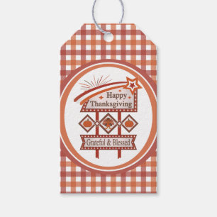 Happy Thanksgiving Grateful & Blessed Retro Sign Gift Tags