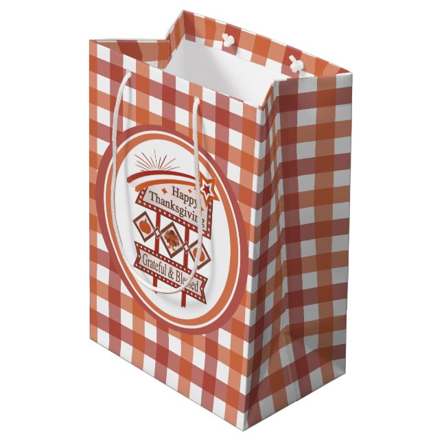 Happy Thanksgiving Grateful & Blessed Retro Sign Medium Gift Bag (Back Angled)