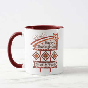 Happy Thanksgiving Grateful & Blessed Retro Sign Mug