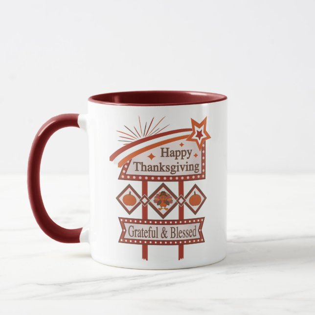 Happy Thanksgiving Grateful & Blessed Retro Sign Mug (Left)
