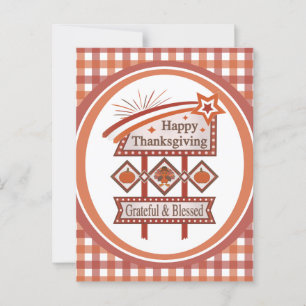 Happy Thanksgiving Grateful & Blessed Retro Sign Postcard