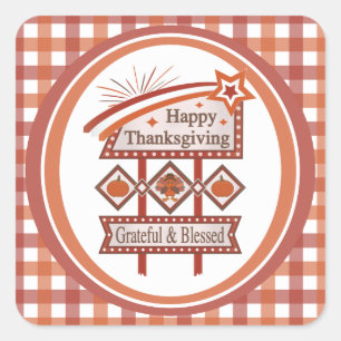Happy Thanksgiving Grateful & Blessed Retro Sign Square Sticker
