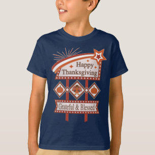 Happy Thanksgiving Grateful & Blessed Retro Sign T-Shirt