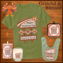 Happy Thanksgiving Grateful & Blessed Retro Sign