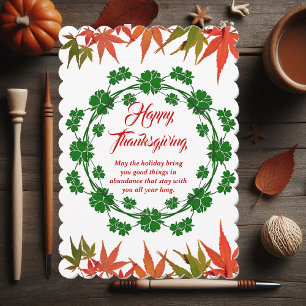 Happy Thanksgiving Green Wreath Maple Leaves    Holiday Card