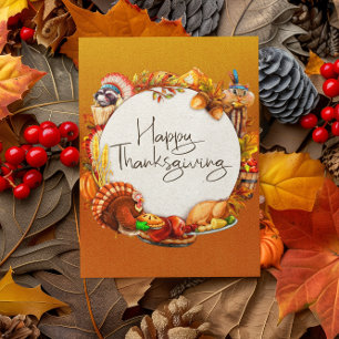 Happy Thanksgiving Greeting Card Animals Turkey