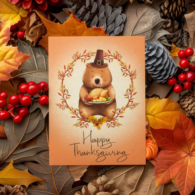 Happy Thanksgiving Greeting Card Bear Cute (Creator Uploaded)