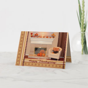Happy Thanksgiving Greeting Card with Fireplace