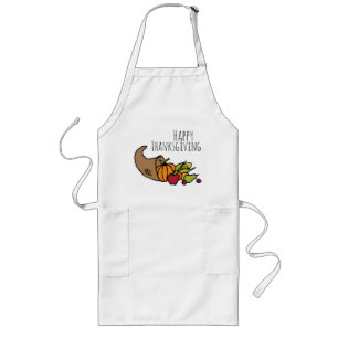 Happy Thanksgiving Greeting, Colourful Cornucopia Long Apron