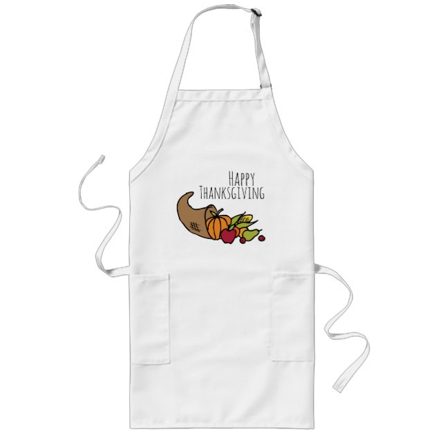 Happy Thanksgiving Greeting, Colourful Cornucopia Long Apron (Front)