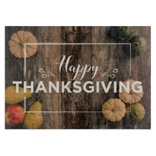 Happy Thanksgiving greeting with pumpkins Cutting Board
