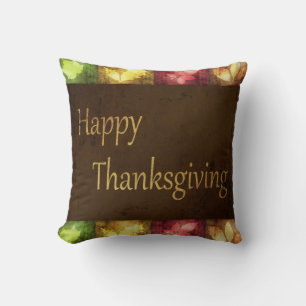 Happy Thanksgiving Grunge Leaves Cushion
