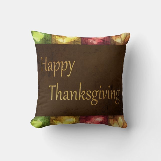 Happy Thanksgiving Grunge Leaves Cushion (Front)