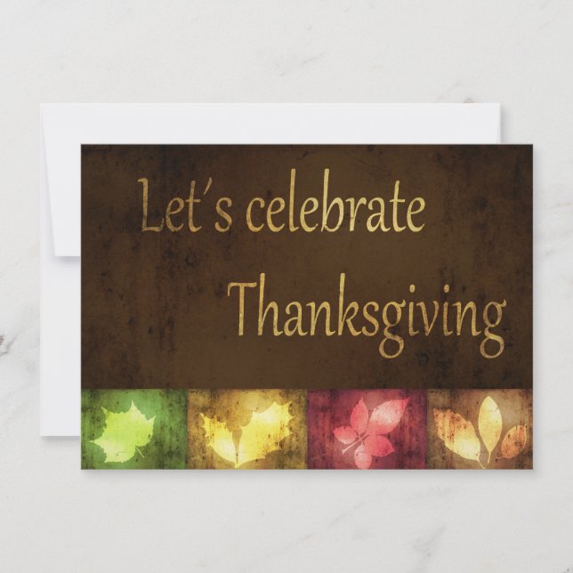 Happy Thanksgiving Grunge Leaves Invitation (Front)