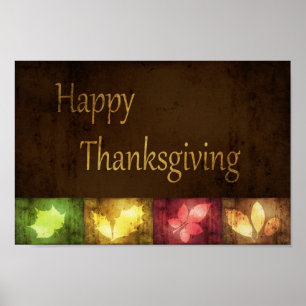 Happy Thanksgiving Grunge Leaves Poster