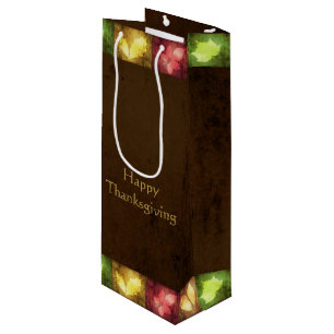 Happy Thanksgiving Grunge Leaves Wine Gift Bag