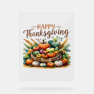 Happy Thanksgiving – Harvest Basket with Pumpkins Acrylic Sign