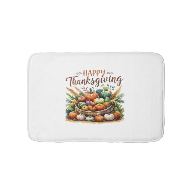 Happy Thanksgiving – Harvest Basket with Pumpkins  Bath Mat (Front)