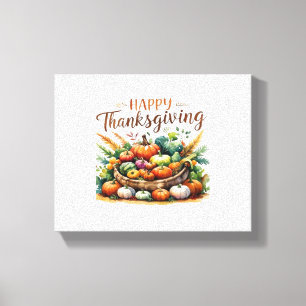 Happy Thanksgiving – Harvest Basket with Pumpkins  Canvas Print