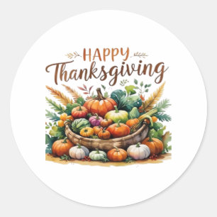 Happy Thanksgiving – Harvest Basket with Pumpkins Classic Round Sticker