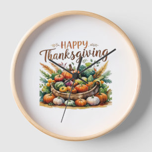 Happy Thanksgiving – Harvest Basket with Pumpkins  Clock