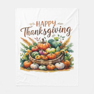 Happy Thanksgiving – Harvest Basket with Pumpkins  Fleece Blanket