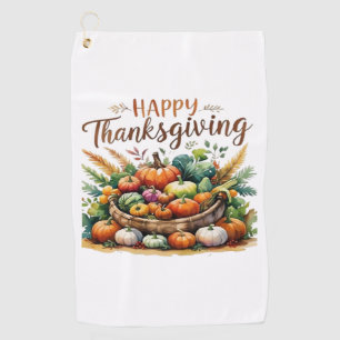 Happy Thanksgiving – Harvest Basket with Pumpkins Golf Towel
