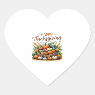 Happy Thanksgiving – Harvest Basket with Pumpkins Heart Sticker