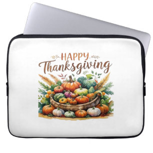 Happy Thanksgiving – Harvest Basket with Pumpkins  Laptop Sleeve