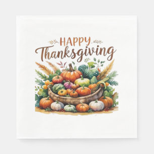 Happy Thanksgiving – Harvest Basket with Pumpkins  Napkin
