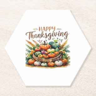 Happy Thanksgiving – Harvest Basket with Pumpkins  Paper Coaster