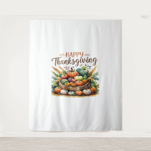 Happy Thanksgiving – Harvest Basket with Pumpkins  Tapestry