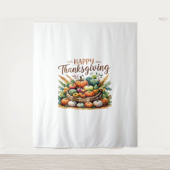 Happy Thanksgiving – Harvest Basket with Pumpkins  Tapestry (Front)