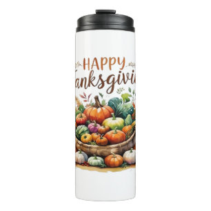 Happy Thanksgiving – Harvest Basket with Pumpkins  Thermal Tumbler
